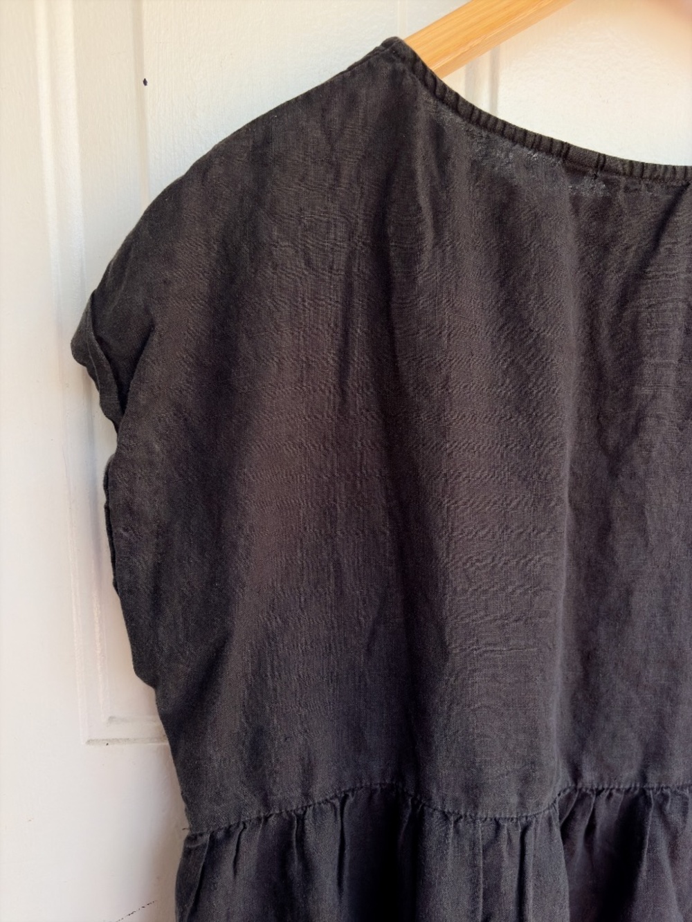 UNIQLO Womens M Black 100% Linen Midi Dress Short Sleeve - Picture 5 of 9